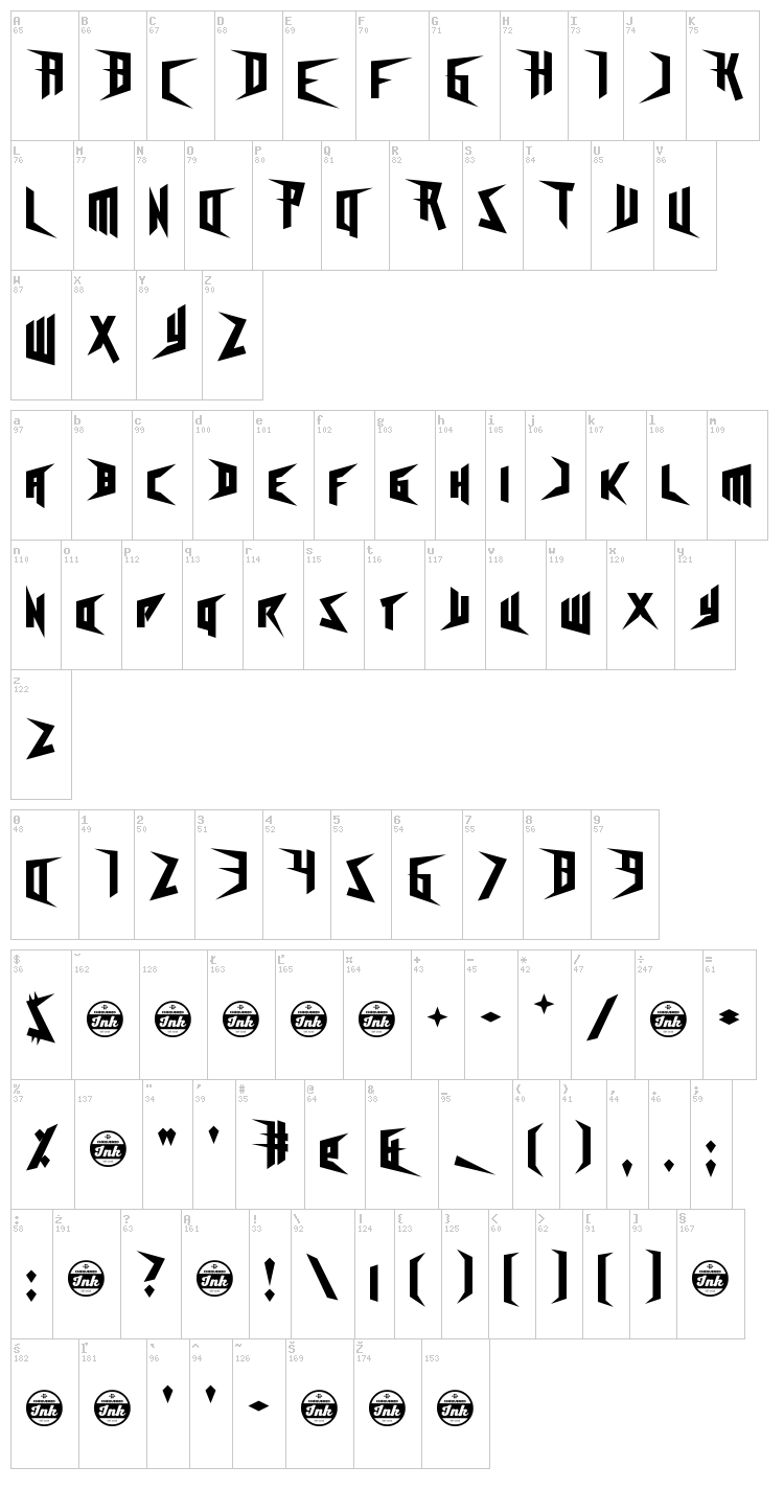 Freestyling Centipede font map
